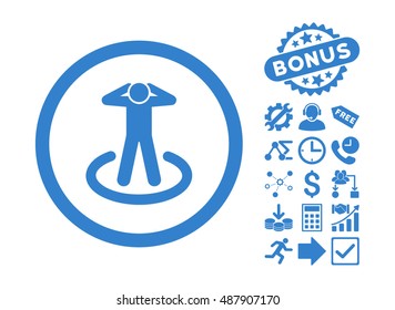 Prisoner icon with bonus images. Vector illustration style is flat iconic symbols, cobalt color, white background.
