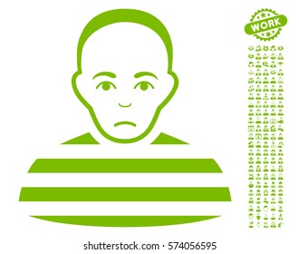 Prisoner icon with bonus men graphic icons. Vector illustration style is flat iconic eco green symbols on white background.