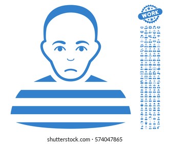 Prisoner icon with bonus people icon set. Vector illustration style is flat iconic cobalt symbols on white background.