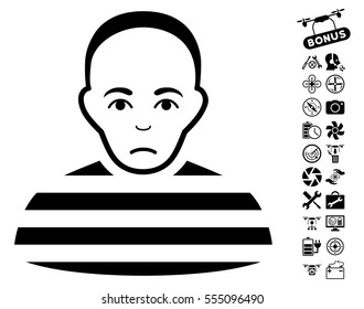 Prisoner icon with bonus quadrocopter tools clip art. Vector illustration style is flat iconic black symbols on white background.