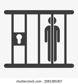 Prisoner icon. Person in jail vector illustration isolated on white background. Arrested man in prison.
