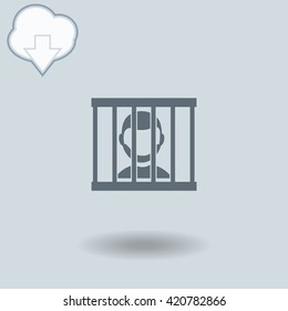 Prisoner icon with shadow. Cloud of download with arrow.