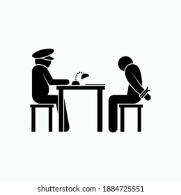 Prisoner Interrogation Icon. Investigation Symbol - Vector.