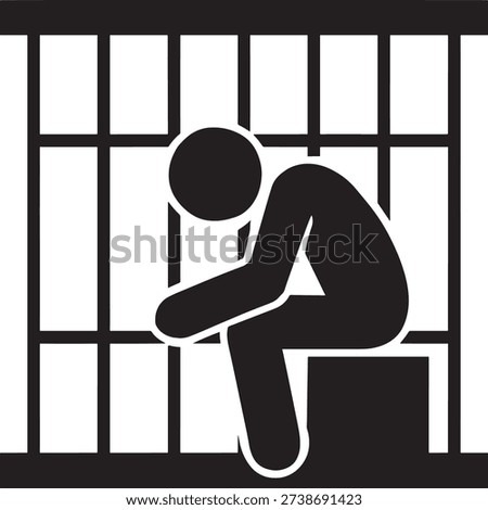 Prisoner In Jail Cell Silhouette Icon Criminal Punishment Incarceration Justice System Law Enforcement Vector