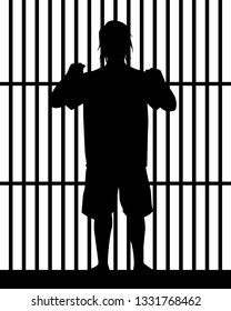 Prisoner in jail silhouette vector, people on white background