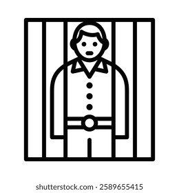 Prisoner in jail vector icon for crime and law enforcement themes. Editable stroke