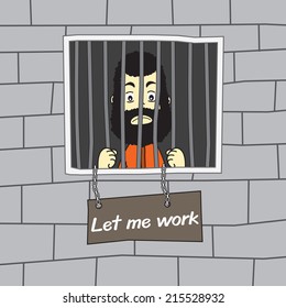 Prisoner In Jail Vector Illustration