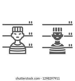 Prisoner line and glyph icon, criminal and jail, man sign, vector graphics, a linear pattern on a white background.