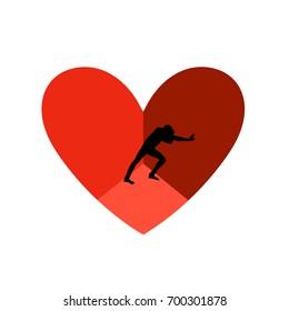 Prisoner of Love. Vector illustration in flat style. Man in the heart the trap.