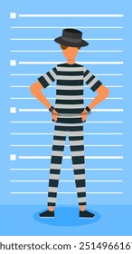 Hombre prisionero en la Ilustración vectorial de personajes de dibujos animados. Adecuado para contenido de seguridad, crimen y ley