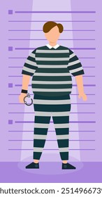 Hombre prisionero en la Ilustración vectorial de personajes de dibujos animados. Adecuado para contenido de seguridad, crimen y ley