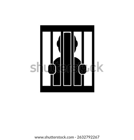 Prisoner Man Hold Bars, Imprisonment Solid Flat Vector Icon Isolated on White Background.