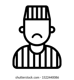 prisoner man in striped prison uniform. flat vector icon illustration.