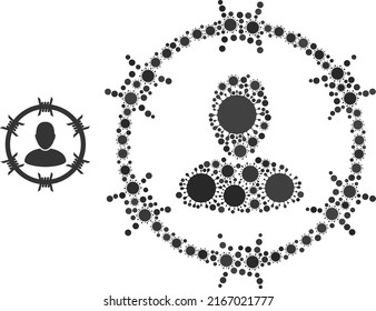 Icono de mosaico del prisionero. El mosaico vectorial se forma con iconos de virus al azar. Icono del prisionero de mosaico de infección. Mosaico prisionero para imágenes de ruptura.