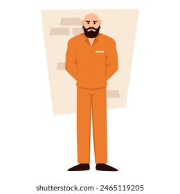 Prisoner in orange uniform. Colorful male prisoner. Arrested men. Vector flat illustration EPS10