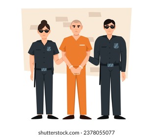 Prisoner in orange uniform. Cope and bandit. Vector flat illustration