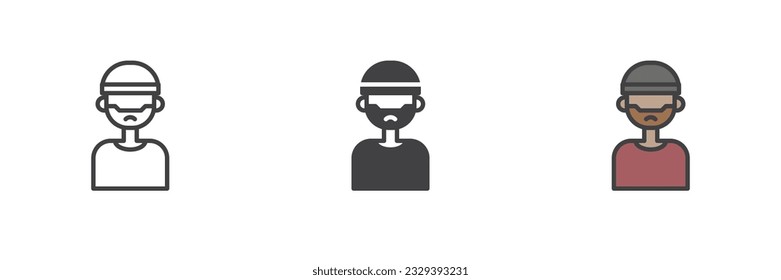 Prisoner person different style icon set. Line, glyph and filled outline colorful version, outline and filled vector sign. Symbol, logo illustration. Vector graphics
