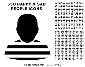 Prisoner Person pictograph with 550 bonus pity and glad person graphic icons. Vector illustration style is flat black iconic symbols.