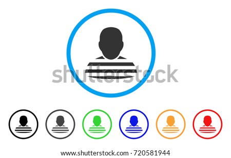 Prisoner Person rounded icon. Style is a flat prisoner person gray symbol inside light blue circle with black, gray, green, blue, red, orange color versions.