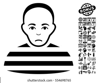 Prisoner pictograph with bonus business, time management and calendar pictograph collection. Vector illustration style is flat iconic symbols, black color, white background.