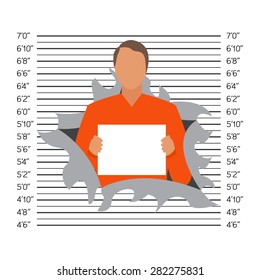 Prisoner in police lineup backdrop, illustration, vector.