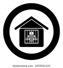 Prisoner in prison building icon in circle round black color vector illustration image solid outline style