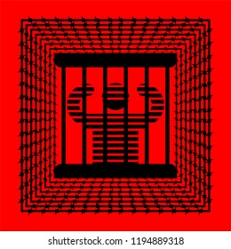 Prisoner in prison. Perpetrator and bars on windows.