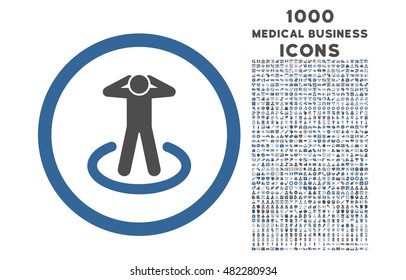 Prisoner rounded vector bicolor icon with 1000 medical business icons. Set style is flat pictograms, cobalt and gray colors, white background.