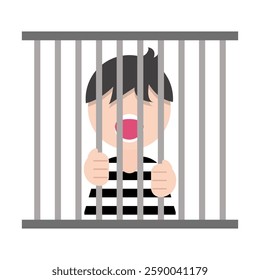 Prisoner screaming in prison icon. Vector.