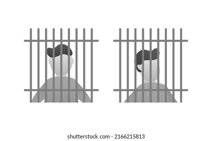 Prisoner Silhouette Front With Police Data Board. Hand Drawn Black Icon On White Backdrop. Vector Background