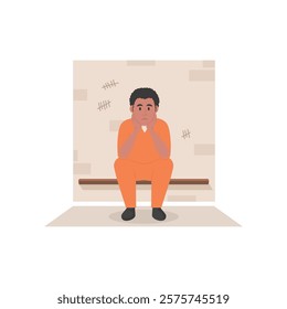 Prisoner sitting in jail vector illustration