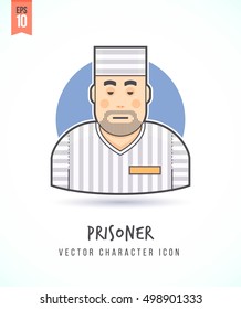 Prisoner in striped robe uniform Jailed man illustration People lifestyle and occupation Colorful and stylish flat vector character icon