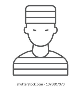 Prisoner thin line icon, crime and law, criminal sign, vector graphics, a linear pattern on a white background, eps 10.