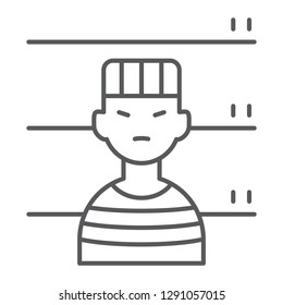 Prisoner thin line icon, criminal and jail, man sign, vector graphics, a linear pattern on a white background, eps 10.