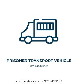 Prisoner transport vehicle icon. Linear vector illustration from law and justice collection. Outline prisoner transport vehicle icon vector. Thin line symbol for use on web and mobile apps, logo, 