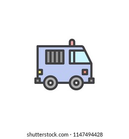 Prisoner truck filled outline icon, line vector sign, linear colorful pictogram isolated on white. Police Van symbol, logo illustration. Pixel perfect vector graphics