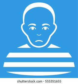 Prisoner vector icon. Flat white symbol. Pictogram is isolated on a blue background. Designed for web and software interfaces.