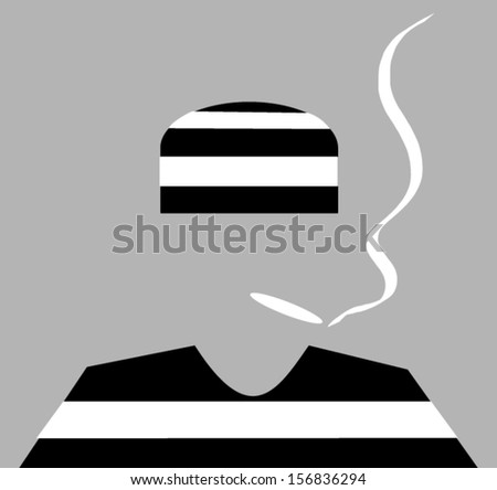 prisoner wearing stripes smoking cigarette