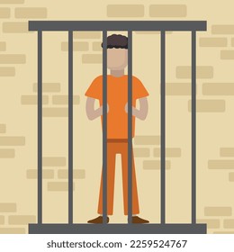 prisoner,arrested gangster sitting in detention cell, prison.vector simple flat cartoon graphics, characters.