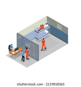 Prisoners in prison isometric 3d vector illustration concept for banner, website, landing page, ads, flyer template