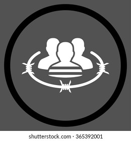 Prisoners vector icon. Style is bicolor flat circled symbol, black and white colors, rounded angles, gray background.