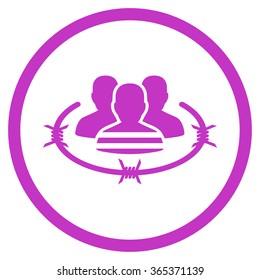 Prisoners vector icon. Style is flat circled symbol, violet color, rounded angles, white background.