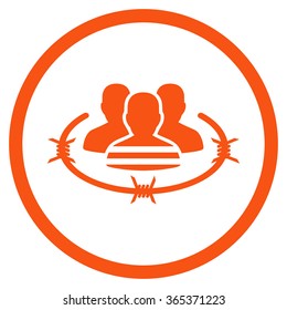 Prisoners vector icon. Style is flat circled symbol, orange color, rounded angles, white background.