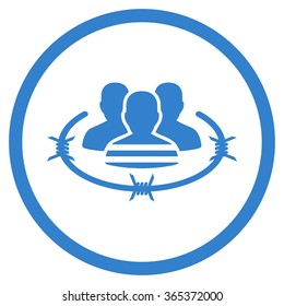 Prisoners vector icon. Style is flat circled symbol, cobalt color, rounded angles, white background.