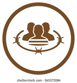 Prisoners vector icon. Style is flat circled symbol, brown color, rounded angles, white background.