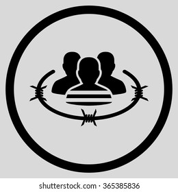 Prisoners vector icon. Style is flat circled symbol, black color, rounded angles, light gray background.