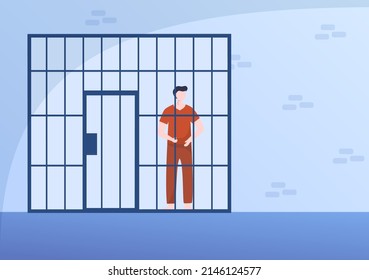 Prisoners Who are Behind Bars in Prison Cells Police Stations in Flat Cartoon Style illustration