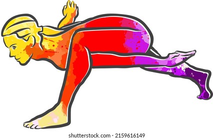 Pristhasana  Yoga Colorful Logo. Vector illustration made by hand. Perfect for website marketing and prints.