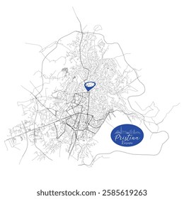 Pristina capital city of Kosovo,Urban Streets Roads Map with city center location pin, illustration vector element image 