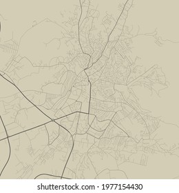 Pristina map. Detailed vector map of Pristina city administrative area. Cityscape poster metropolitan aria view. Black land with white streets, roads and avenues. White background.